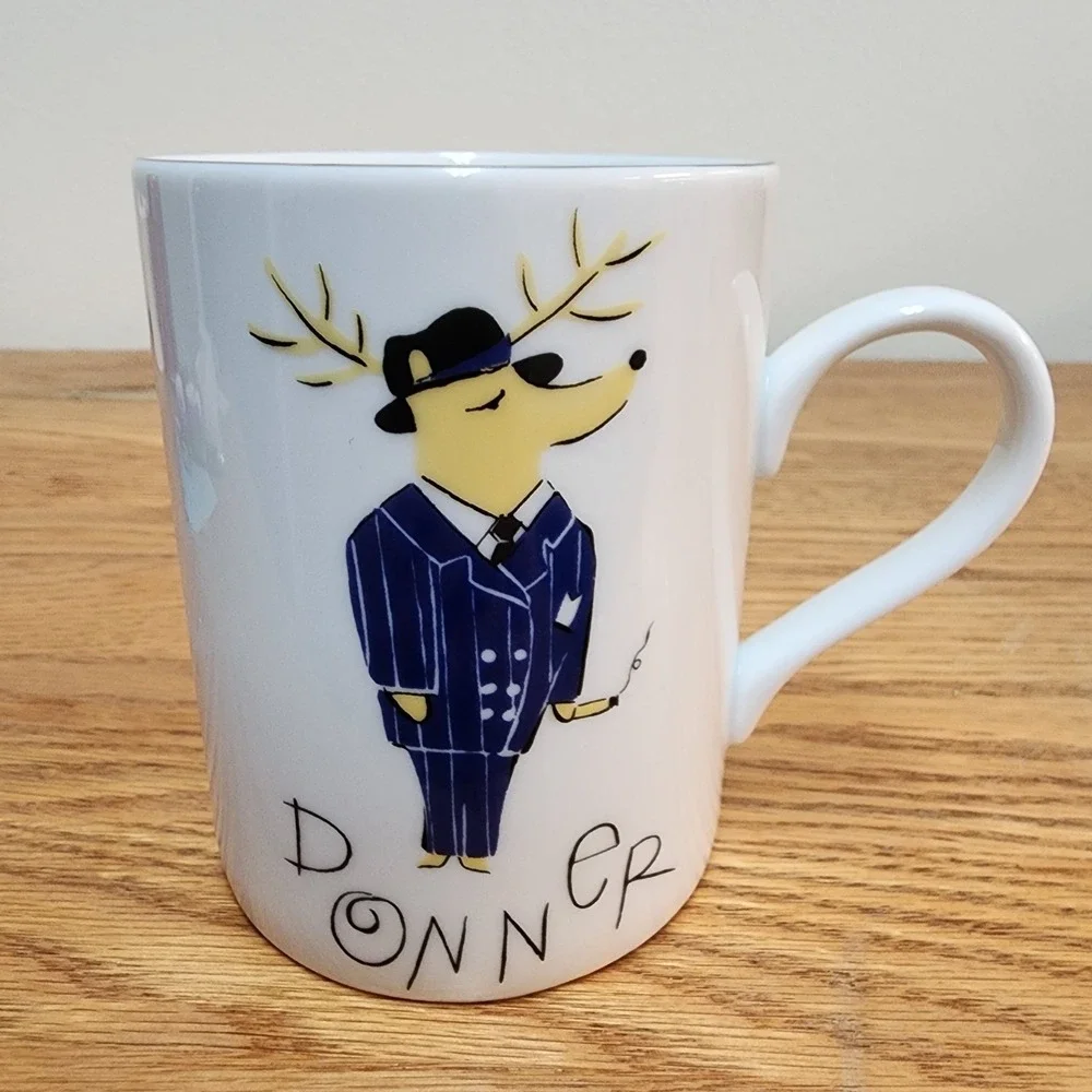 Pottery Barn Reindeer Coffee Tea Mugs Set Of 3 Donner, Comet and Blitzen